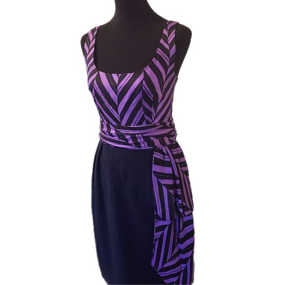 Milly of New York NWT Marcela Purple & Navy Print Silk Sheath Y2k Dress Size 8 - Picture 5 of 10